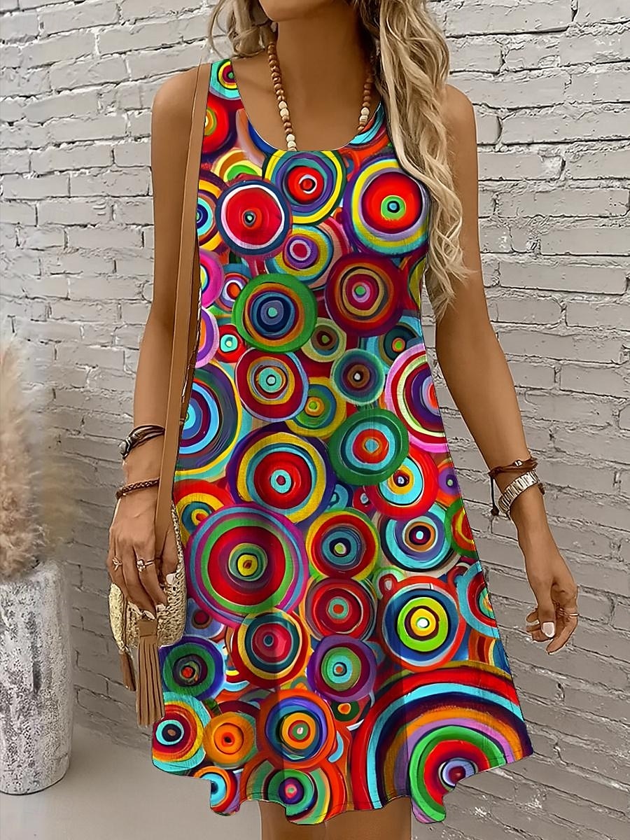 Femmes Mini Robe Robe Décontractée Robe d'Été Robe trapèze Robe à épaules dénudées Vacances Occasionnel Boho Fête Plage Coupe régulière Graphique Géométrique À pois Sans manches Col ras du cou Col de 2025 ? $21.99 –P1