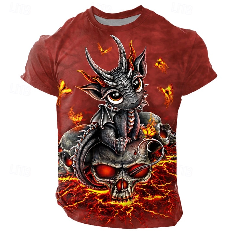  camiseta de dragón demonio Sarah Richter para hombres camiseta de manga corta impresión 3D cuello redondo diseñadora exagerada artística casual diaria negra roja azul ropa de verano primavera 2026 - $22.99 –P1