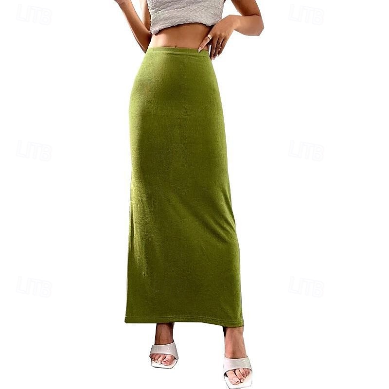 Femmes Jupe Moulant Occasionnel Maxi Taille Basse Jupes Uni Micro-Élastique Vacances Sortir Noir Amande Rose Marron Automne Polyester de 2025 ? $12.99 –P5