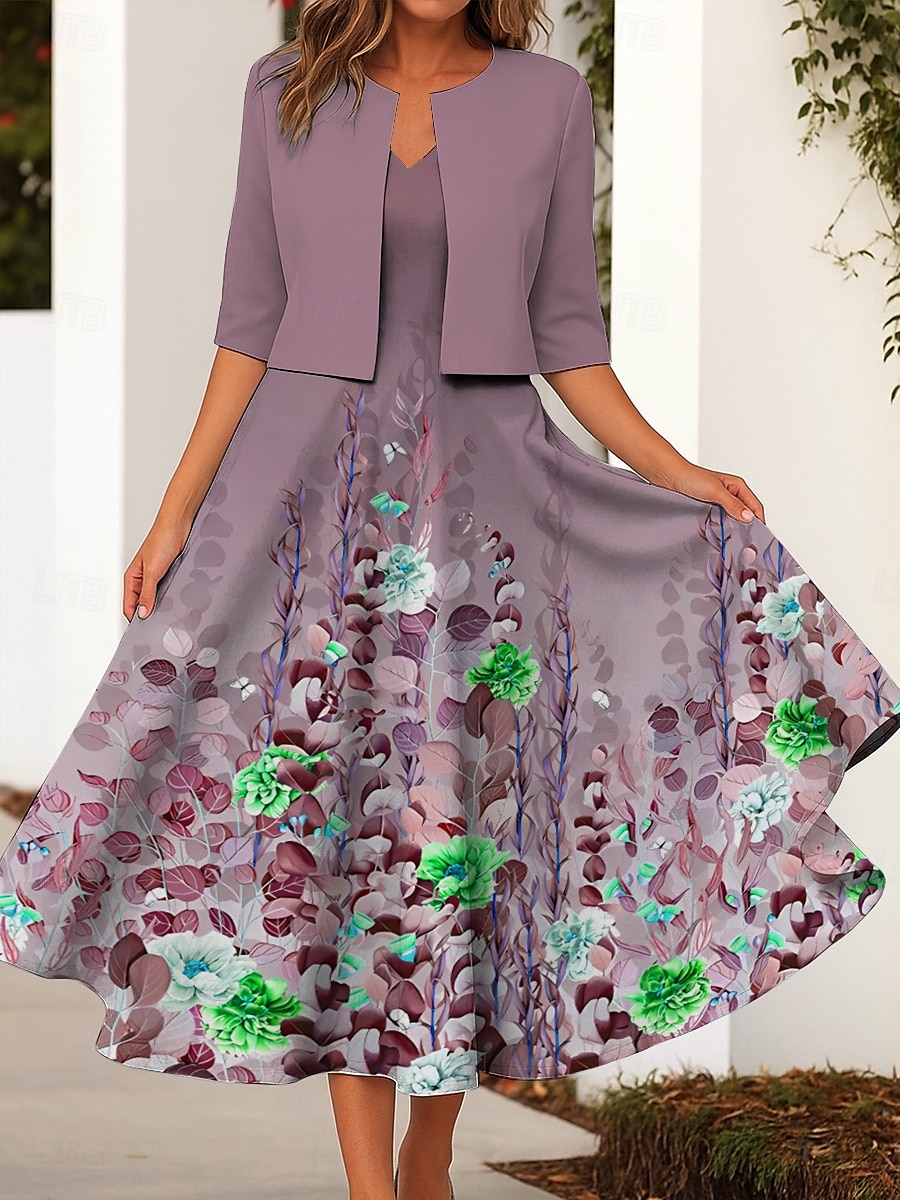 Damen Kleid-Set A Linie Kleid Sommerkleid Lässig Halbformelle Kleider Ombre Blumen Druck Midikleid Halbarm V Ausschnitt Urlaub Date Rosa Blau Purpur Sommer Frühling Normale Passform 2025 - $36.99 –P4