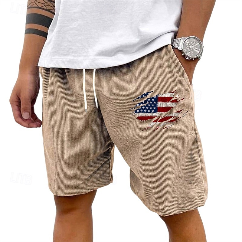 Men's Shorts Summer Shorts Casual Shorts Corduroy Shorts Pocket Elastic Waist Drawstring National Flag Comfort Breathable Short Outdoor Vacation Sport Casual Black White 2026 - $17.99 –P1