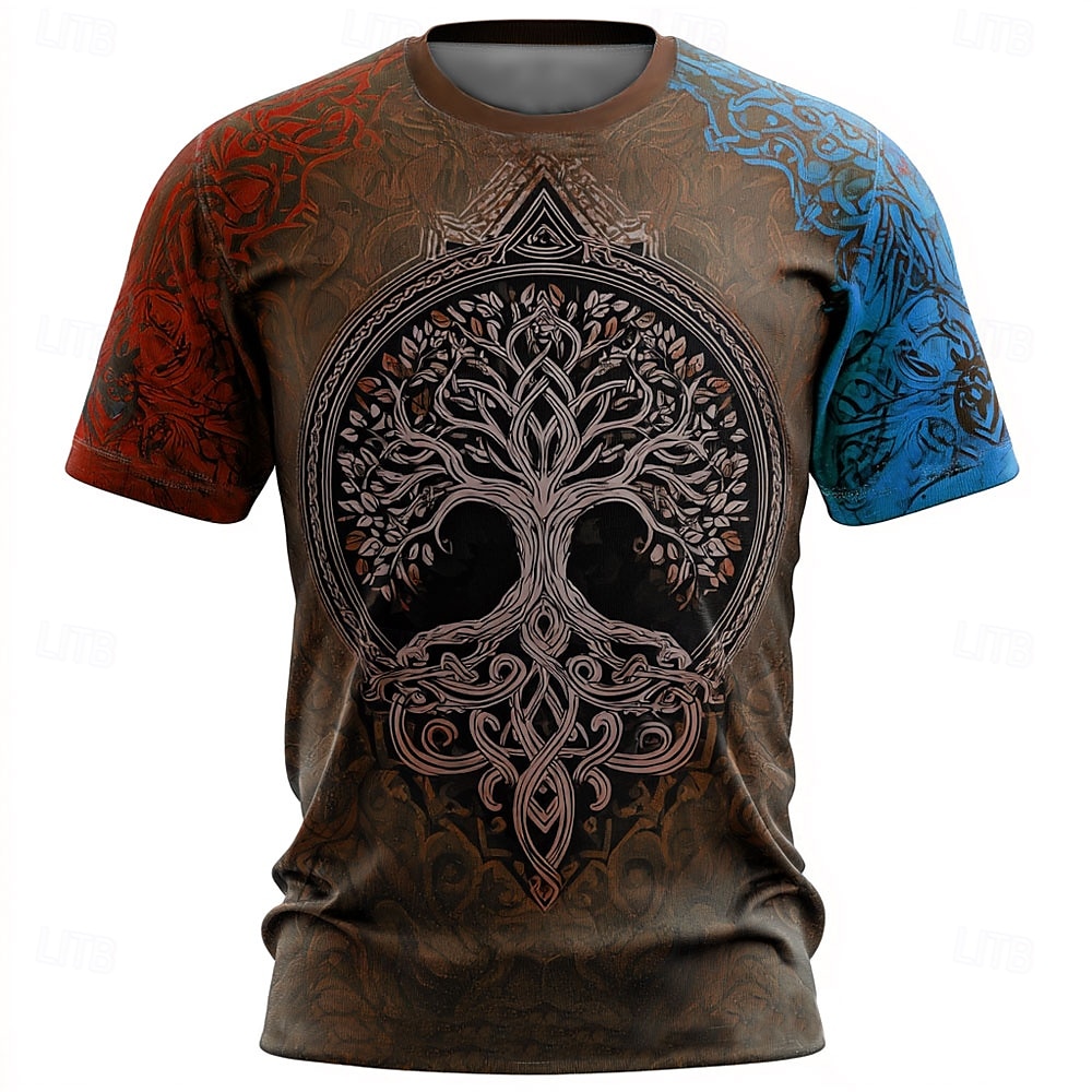 Men's 3D Celtics Tree Of Life T Shirt Short Sleeve T shirt 3D Print Crew Neck Shirt Viking Designer Casual Party Street Blue Yellow Brown Summer Spring Clothing Apparel S M L XL XXL XXXL 2026 - $19.49 –P2