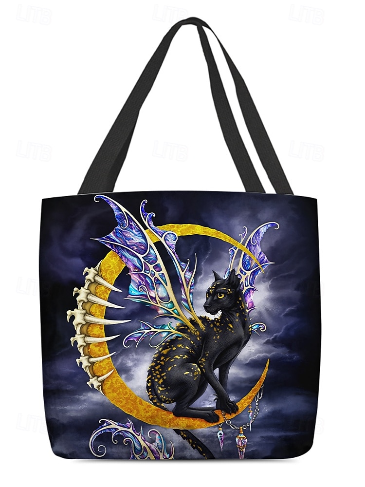 Sac fourre-tout pour femme imprimé citrouille et chat d'Halloween par Sarah Richter – grand sac à bandoulière réutilisable en polyester avec poche zippée pour les achats et les fêtes de fin d'année de 2025 ? $14.99 –P7