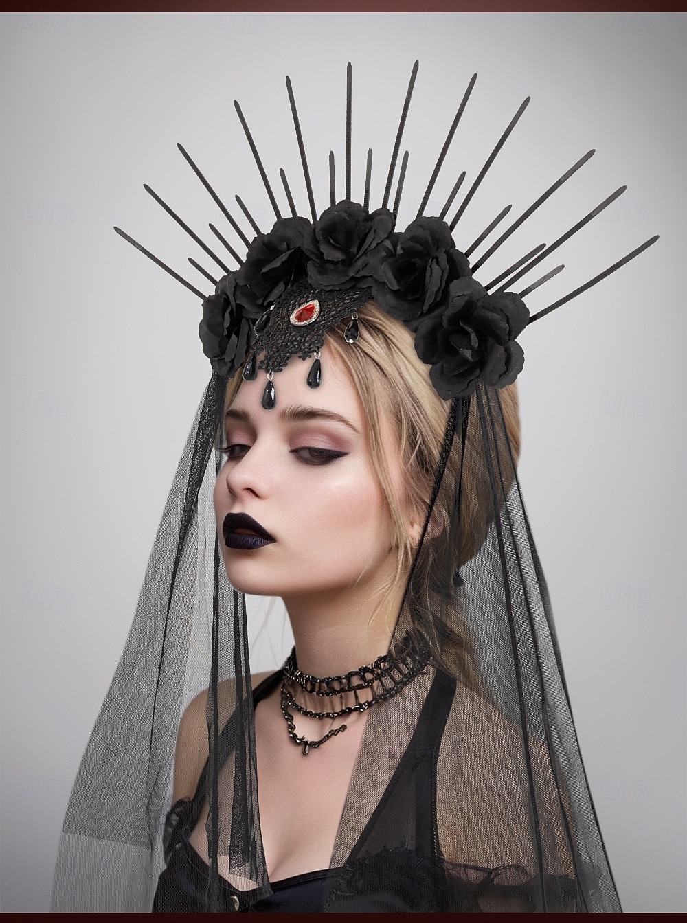 Halloween Stirnband Mit Rose & Schleier – Schwarz, 58 Cm Schleier, Für Cosplay & Karneval