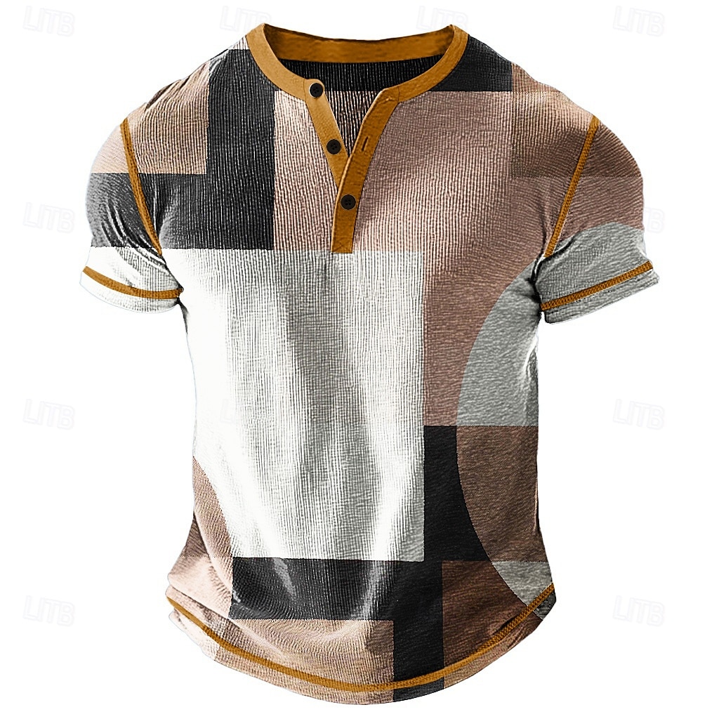 Men's Graphic Color Block Henley Shirt Waffle T Shirt Short Sleeve Daily Retro Vintage Classic Sports Outdoor Casual Holiday Summer Spring Spring & Summer Lake blue Purple Khaki Henley Henley T-Shirt 2025 - $22.99 –P2