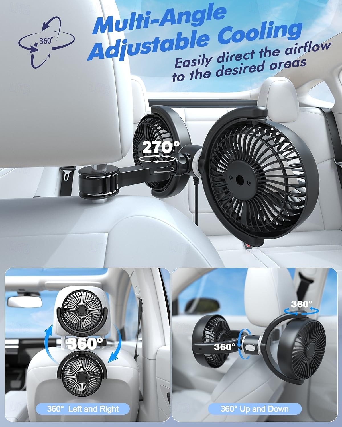 Car Fan USB Powered for Baby, Dual Car Cooling Fans for Backseat 3 Speed Separate Controlled Quiet Brushless Motor 360 Rotatable 5V Rear Seat Air Circulation for Vehicle Van Truck SUV RV(USB Plug) 2025 - $24.99 –P5
