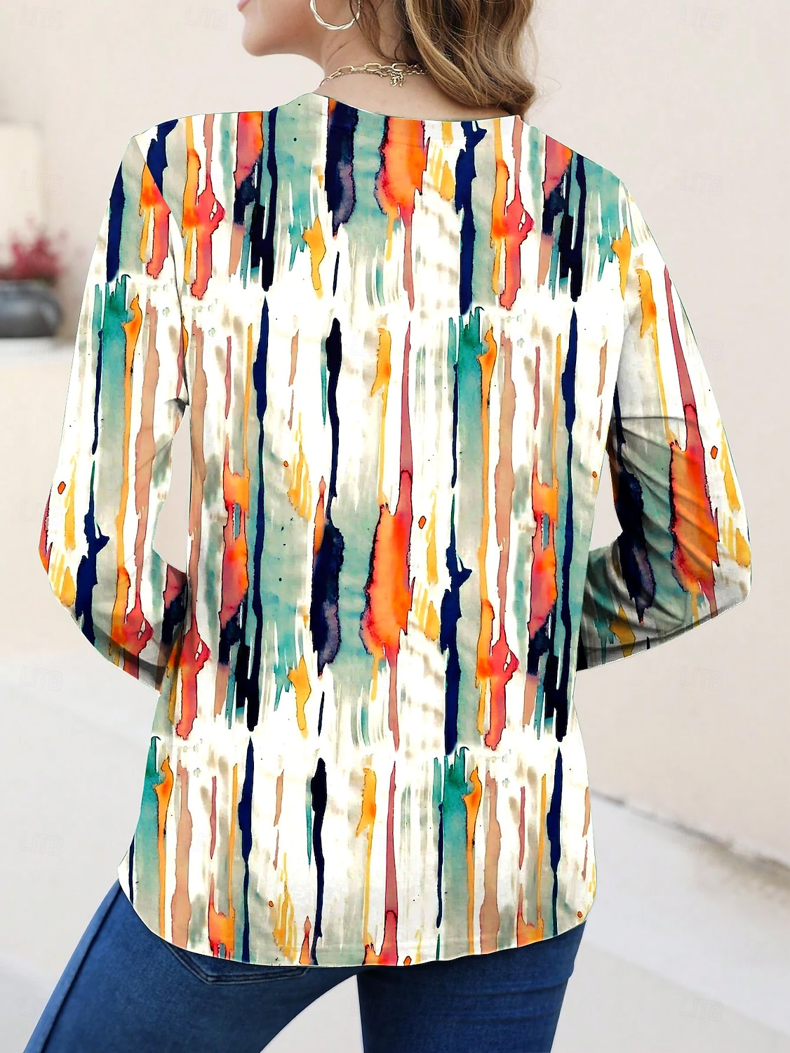 Pentru femei Tricou Grafic Geometric Dungi Epocă Modă Stilat Manșon Lung Stil Nautic Topuri obișnuite Zilnic Imprimeu Alb Albastru piscină Mov Portocaliu Maro Vară Primăvară Toamnă 2025 - $22.99 –P2