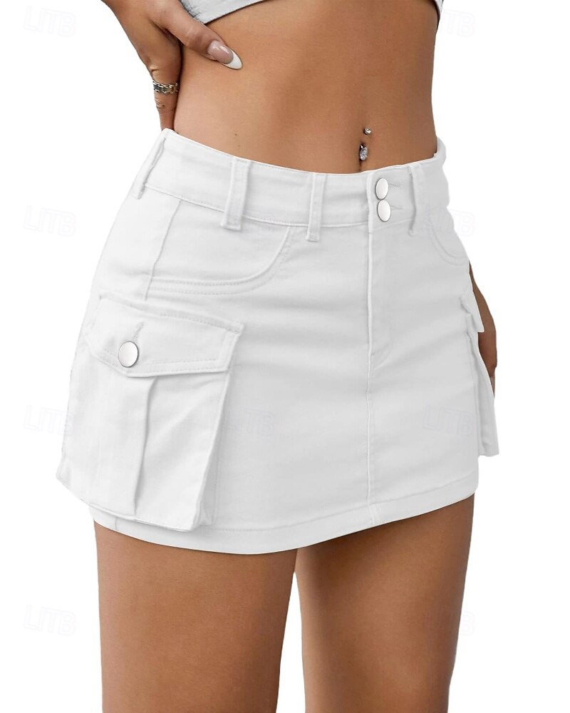 Damen Rock Lässig Mini Mittlere Hüfthöhe Röcke Einfach Tasche Mikroelastisch Urlaub Straße Asche Schwarz Weiß Blau Sommer Baumwolle 2025 - $22.99 –P4