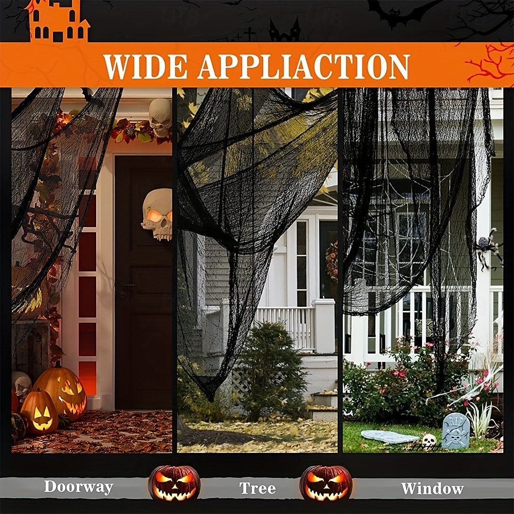 Tenda in garza nera spettrale da 1 pezzo per Halloween, perfetta per decorazioni di case infestate, discoteche e stanze di fuga, tessuto in poliestere, decorazioni di Halloween, contenitore del 2025 a $7.99 –P5
