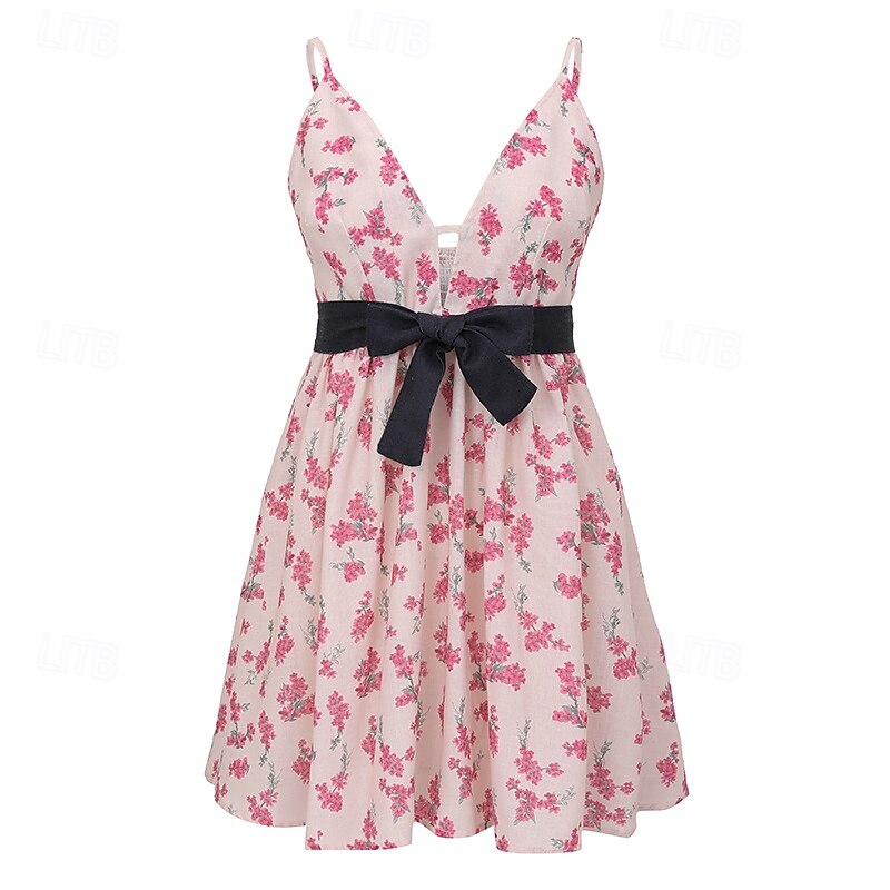 Damskie Sukienka mini Sukienka Boho Codzienne sukienki Letnie sukienki Strój zachodni Zabytkowe Codzienny Plaża Urlop Regularny Kwiaty Bez rękawów Głęboki dekolt w serek Rumiany róż Lato 2026 - $31.99 –P4