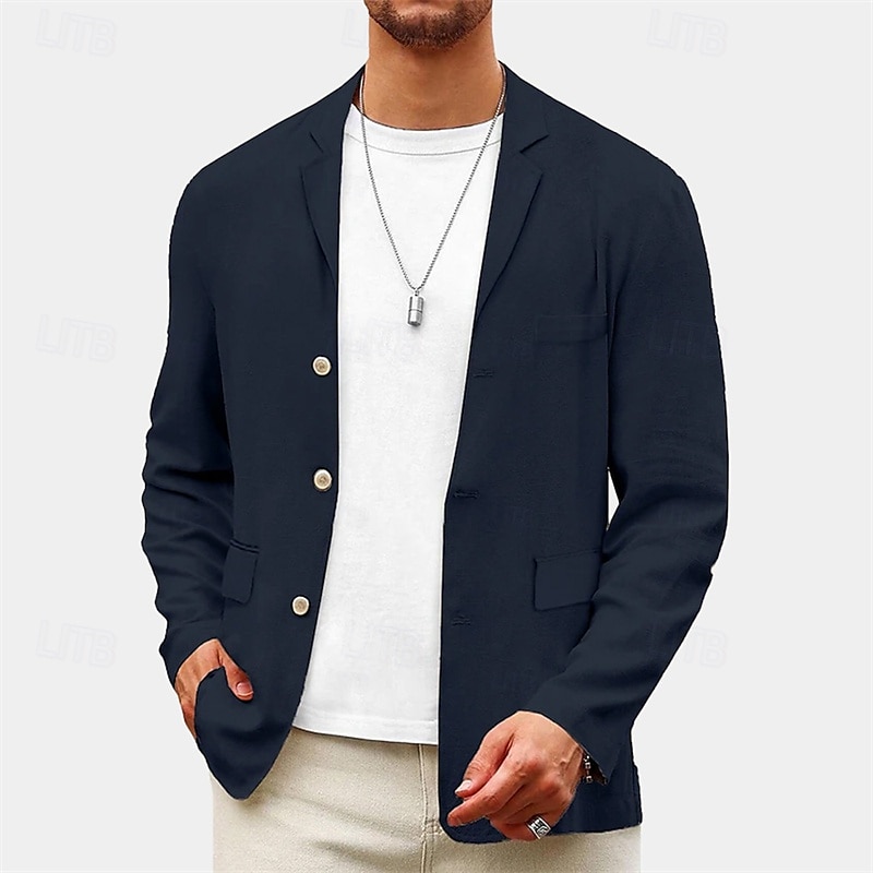 Per uomo Blazer Affari Cocktail party Ricevimento di matrimonio Moda Casual Primavera Autunno Poliestere Semplice Tasca Bottoni Confortevole Monopetto Giacca Giallo Verde chiaro Blu marino Marrone del 2025 a $54.99 –P9
