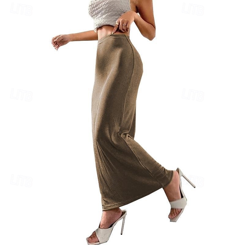 Femmes Jupe Moulant Occasionnel Maxi Taille Basse Jupes Uni Micro-Élastique Vacances Sortir Noir Amande Rose Marron Automne Polyester de 2025 ? $12.99 –P15