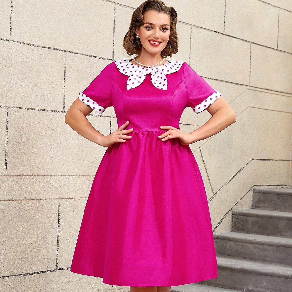 Retro 50. léta Rockabilly Polední Šaty na šaty Flare šaty Větší velikosti Puntíkované A-Linie Dámské Dovolená Maturita Párty a večer Dospělí Šaty Jaro léto 2025 - $51.99 –P12