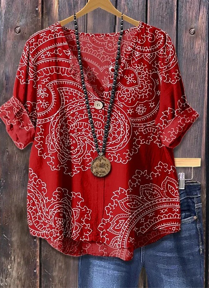 Női Boho ing Elegáns Csehország Aktív V-alakú Napi Szabadság Strandruházat Arcpír rózsaszín Rubin Medence Barna Nyár Tavasz Ősz 2025 - $24.99 –P1