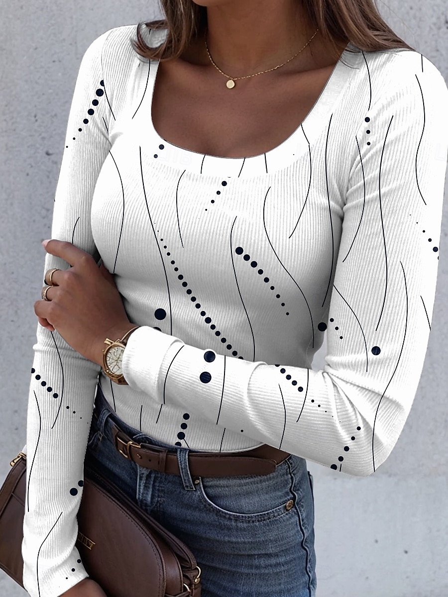 Womens T-shirt Hosszú Ujjú Bordás Grafika Téglalap Nyakú Hosszú Ujjú Hétköznapi Absztrakt Klasszikus Rendszeres Felsők Napi Nyomtatás Fehér Rózsaszín Kék Lila Zöld Tavasz Ősz Előfelvétel 2025 - $24.99 –P1