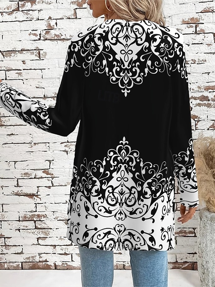 Damskie Zwykła kurtka Wygodny Oddychający Kieszeń Elegancja Zabytkowe Moda Codzienny Geometryczny Urlop Dzienne zużycie Otwarty przód Regularny Wycięcie pod szyją Luźna Długi rękaw Odzież wierzchnia 2025 - $27.99 –P9