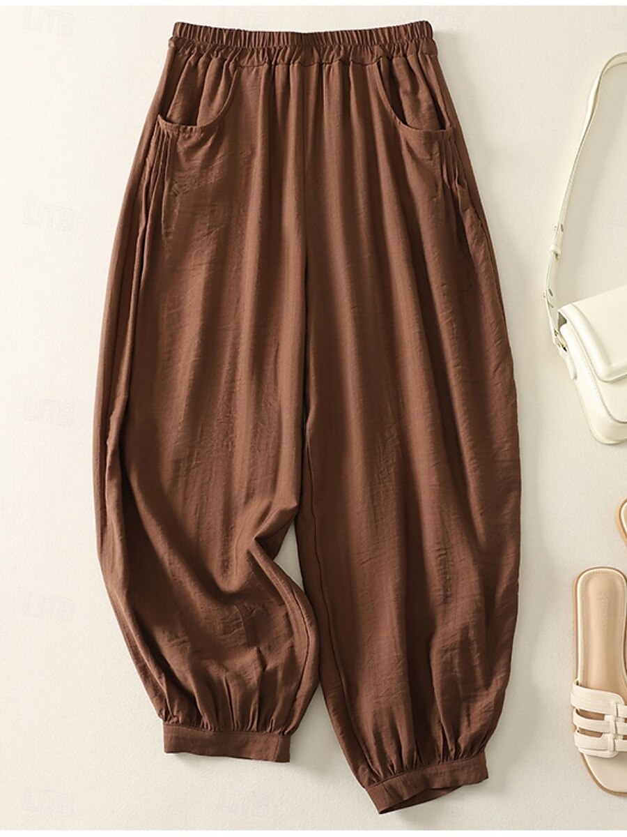 Damen Chinos Haremshose Vintage Ethno-Stil Basic Knöchellang Hohe Taille Einfach Tasche Kordelzug Komfort Außenbereich Dehnbar Urlaub Straße Täglich Schwarz Beige Kaffee Sommer Frühling Normale 2025 - $34.99 –P4
