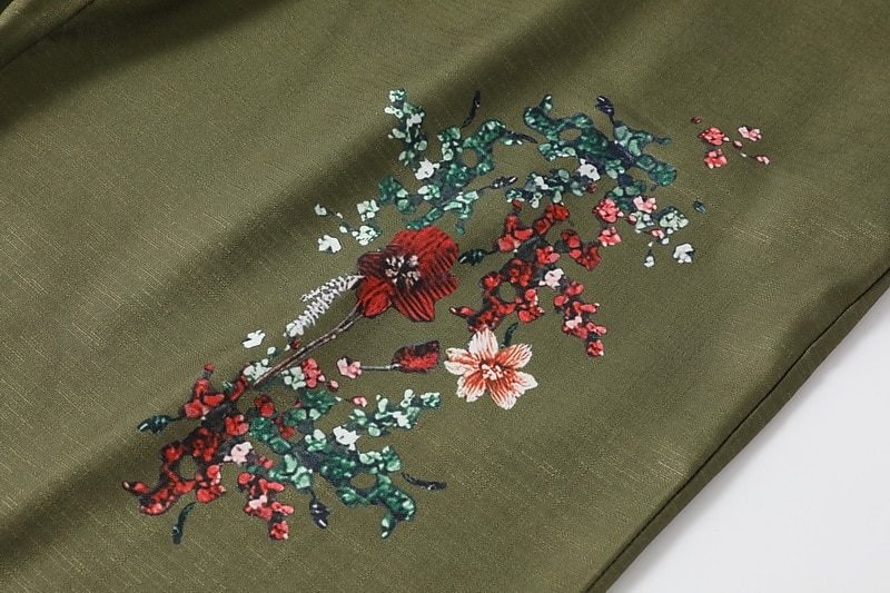Pantalones anchos bohemios para mujer, largos, con estampado de flores naturales, bolsillos y cordón elástico, cómodos para exteriores, vacaciones, fin de semana, color verde, corte regular. 2025 - $24.99 –P9