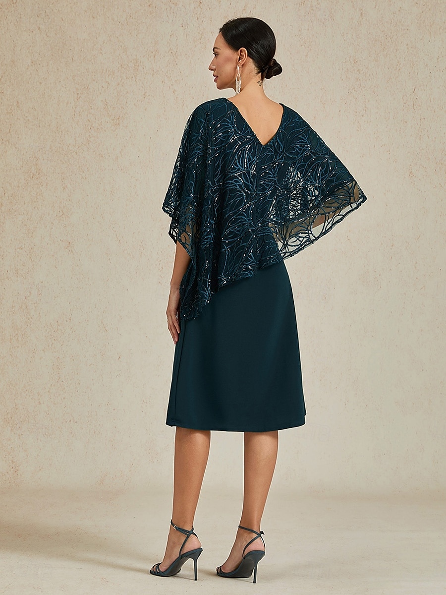 Women's Tea Length Formal Dress A Line Dress Cape Dress Elegant Wedding Wedding Guest Cocktail Party Regular Fit Plain Half Sleeve V Neck Dark Green Summer Spring Fall 2025 - $99.99 –P2