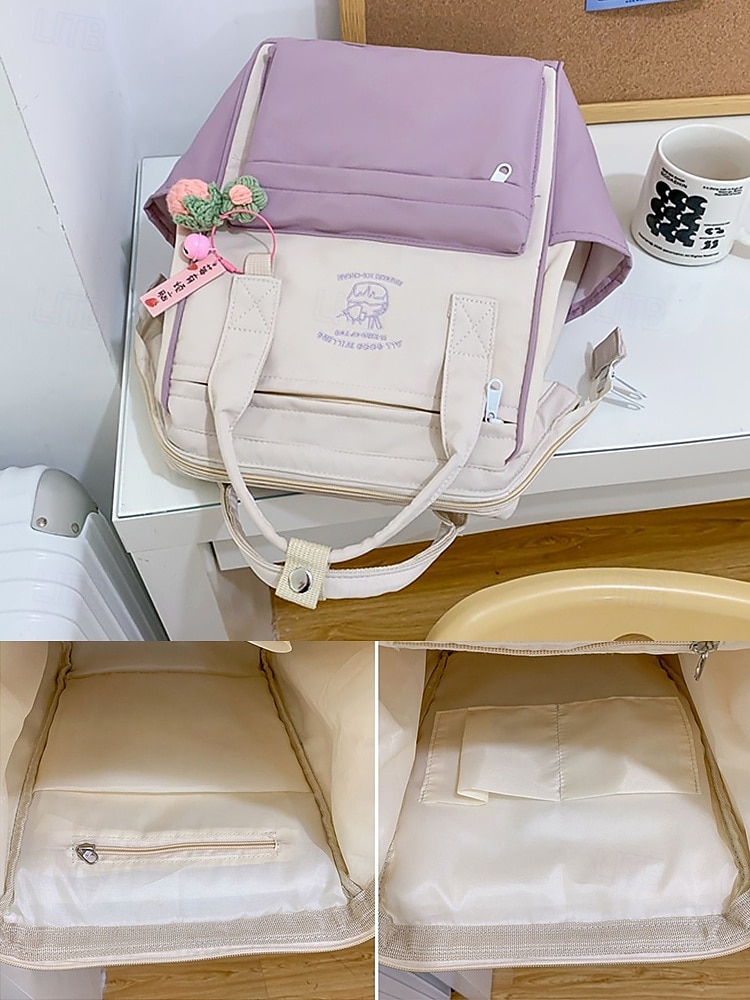 Sac à dos kawaii colorblock pour adolescentes – cartable léger avec grande capacité et porte-clés en forme de fruit pour un usage quotidien et sur le campus de 2025 ? $24.99 –P7