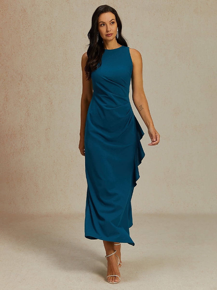 Dámské Maxi šaty Plášťové šaty Elegantní Večírek Semiformální šaty Svatební host Koktejlový večírek Pevná barva Bez rukávů Tričkový Úzký výstřih Inkoustová modř Léto Jaro Podzim 2025 - $99.99 –P5
