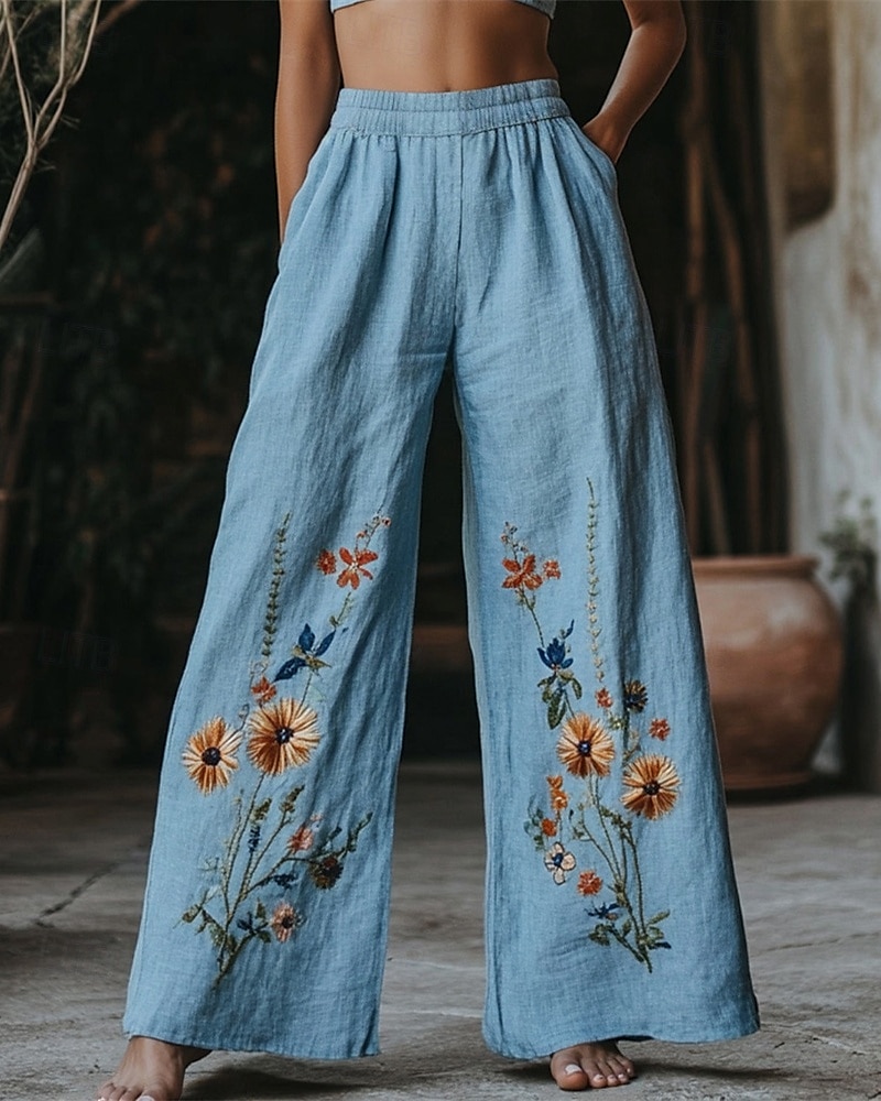 Per donna Gamba larga Pantaloni Pantaloni Palazzo Moda Boho Lunghezza intera Vita Alta Fiore Elastico in vita Stampato Traspirabilità Confortevole Streetwear Abbigliamento quotidiano Uscire Blu del 2025 a $32.99 –P1