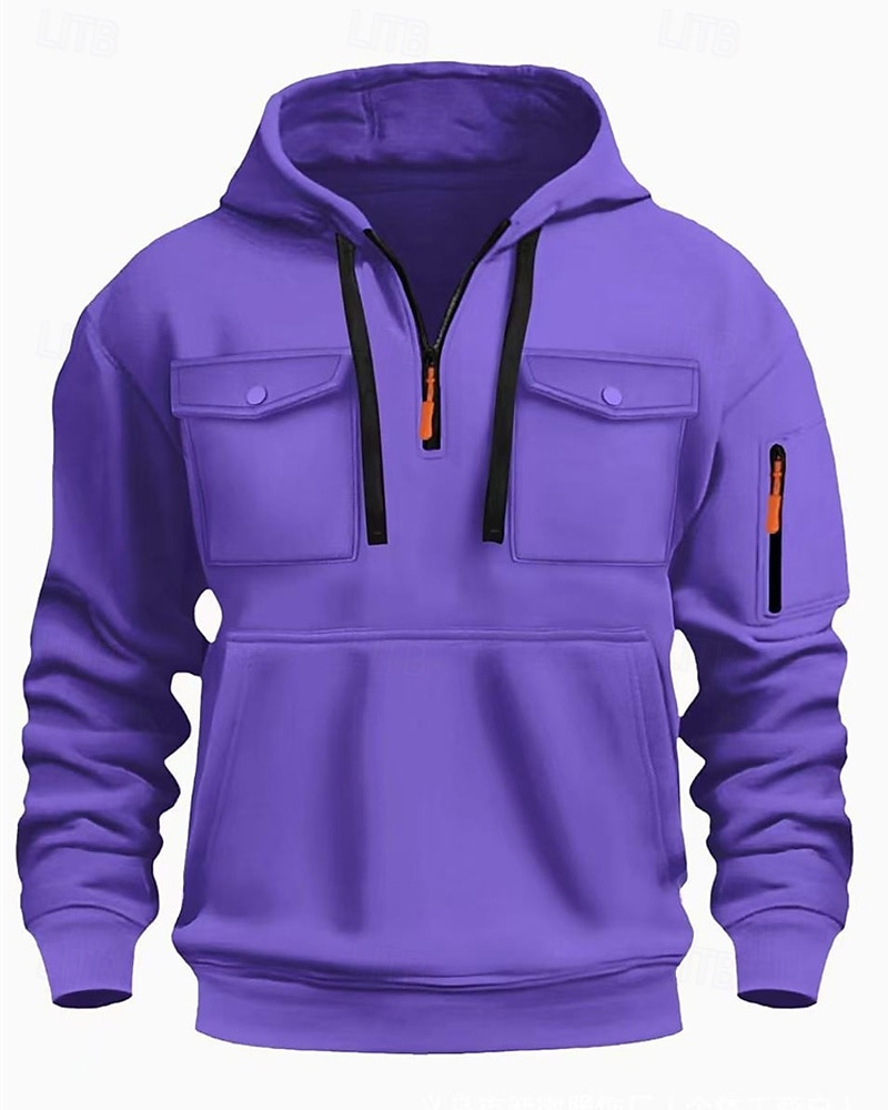 Voor heren Trui met capuchon Hoodie met kwartrits Zwart Wit Wijn Leger Groen Rood Capuchon Effen Zak Kwart ritssluiting Sport & Outdoor Dagelijks Feestdagen Polyester Streetwear Basic Casual Lente 2025 - $23.99 –P13
