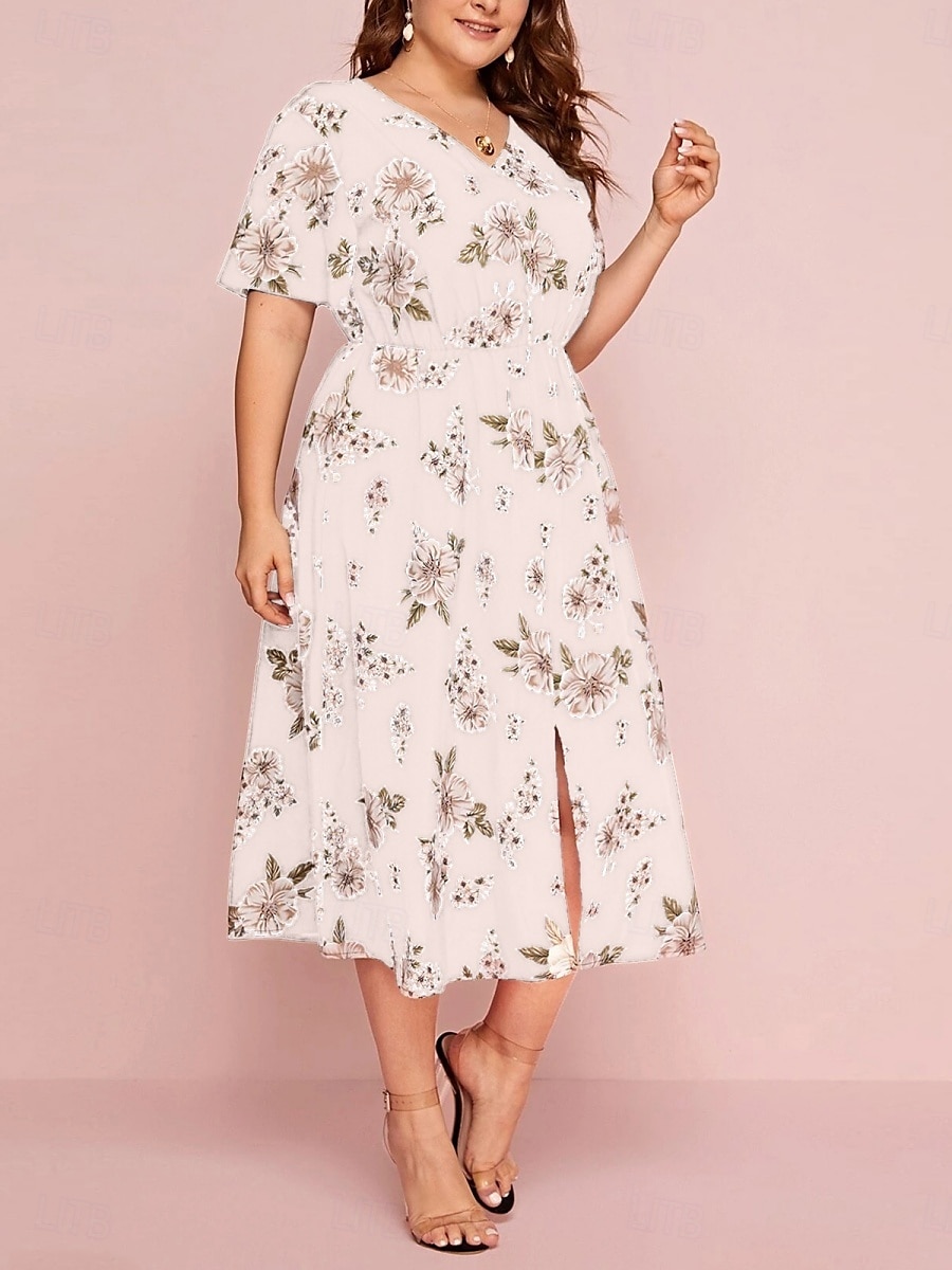 Pentru femei Mărime Plus Rochie casual Floral În V Manșon scurt Vară Primăvară Elegant Modă Modern Casual Rochii Midi Zilnic Concediu Rochie 2025 - $23.99 –P14
