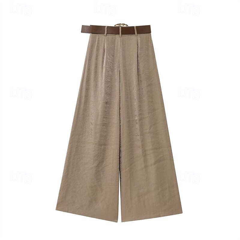 Dam Brett skaft Byxor Palazzo byxor Mode Streetwear Fullängd Hög midja Slät Mateial som andas Bekväm Gata Dagliga kläder Utekväll Gul Kaki Vår Höst Normal 2025 - $24.99 –P5