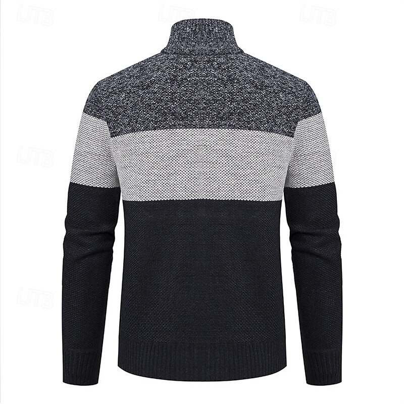 Herren Strickjacke Kurzer Pullover Reißverschluss-Pullover Strickpullover Gerippt Stricken Normale Oberteile Patchwork Fleece Farbblock Stehkragen Mode Klassisch Urlaub Alltagskleidung Bekleidung 2025 - $24.99 –P12