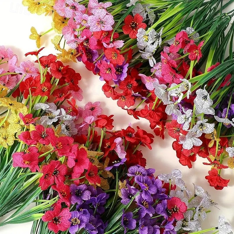 12 kusů umělých květin slunečnic a fialek pro venkovní použití, UV odolné a neblednoucí, smíšené barvy, umělé květiny pro zahradu, svatbu, svátky, bytové dekorace, dekorace do závěsných košíků a na 2026 - $19.49 –P7