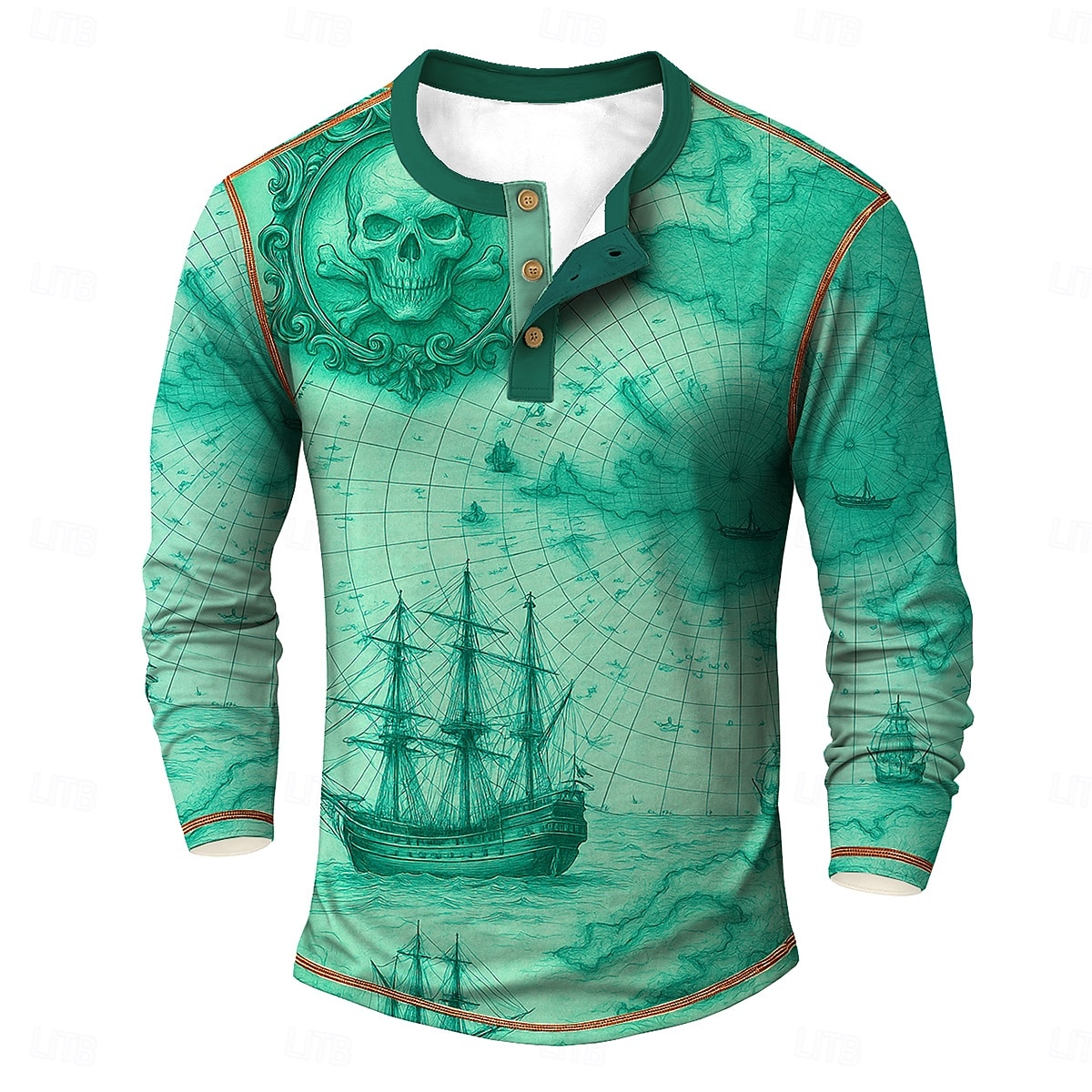 Férfi Koponya minta Csónak Henley ing Pólók Hosszú ujj Szüret Divat Dizájn Szabadtéri Hétköznapi Napi Tavasz & Ősz Sötétszürke Kék Zöld Khakizöld Henley Henley póló 2025 - $19.99 –P4