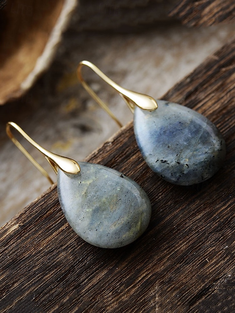 Boucles d'oreilles en pierre naturelle en forme de larme pour femmes avec crochet en or - bijoux élégants faits à la main pour femmes pour vêtements décontractés, cadeaux et vêtements de style bohème de 2025 ? $11.99 –P11