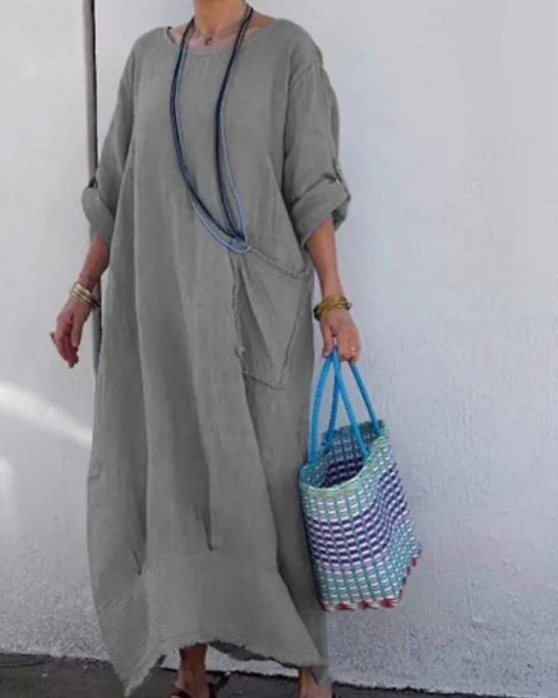 Femmes Robe Longue Maxi Robe Robe Décontractée Mode Moderne Extérieur Vacances Fête Coupe régulière Uni manche longue Col ras du cou Blanche Jaune Rose Claire bleu marine Automne de 2025 ? $32.99 –P5
