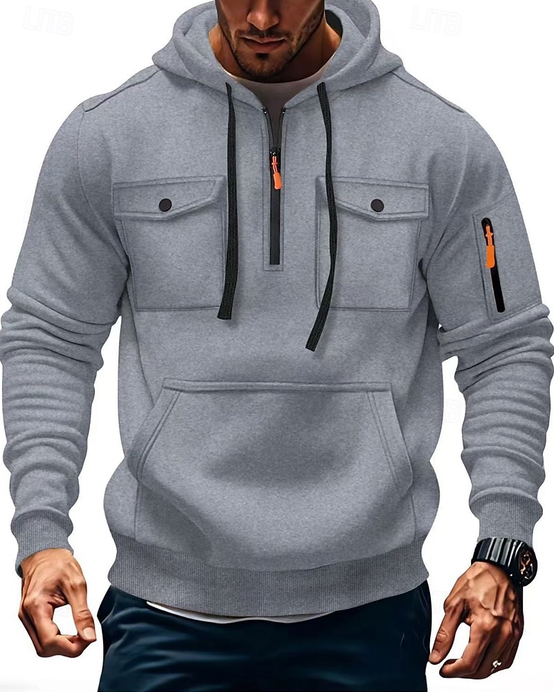 Herren Kapuzensweatshirt Viertelreißverschluss Kapuzensweatshirt Schwarz Armeegrün Marineblau Khaki Hellgrau Mit Kapuze Einfach Tasche Kordelzug Sport & Outdoor Täglich Ferien Polyester Streetwear 2025 - $23.99 –P5