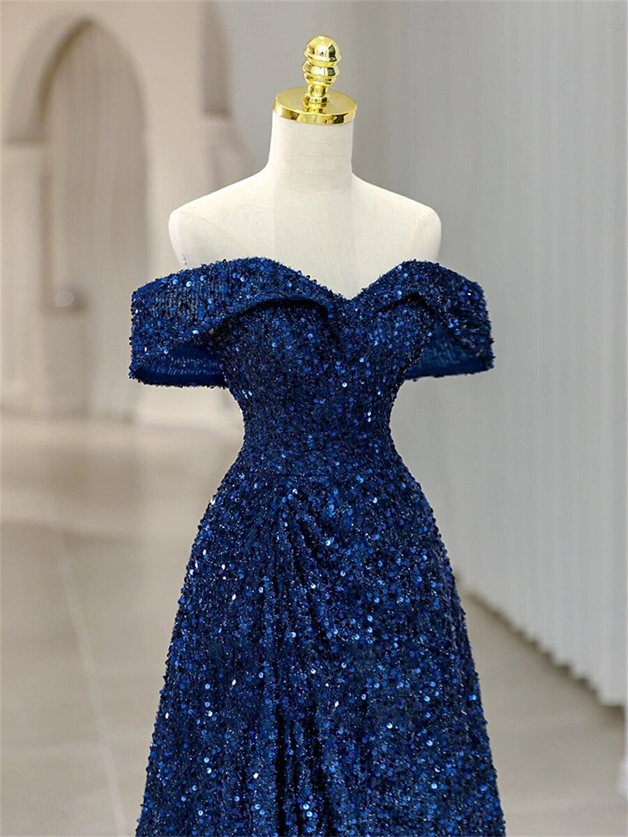 A-Linie Meerjungfrauenschnitt Abendkleid Elegant Kleid Formell Hochzeit Bodenlang Ärmellos Schulterfrei Paillettenbesetzt Rückenfrei mit Falten Paillette 2025 2025 - $129.99 –P2