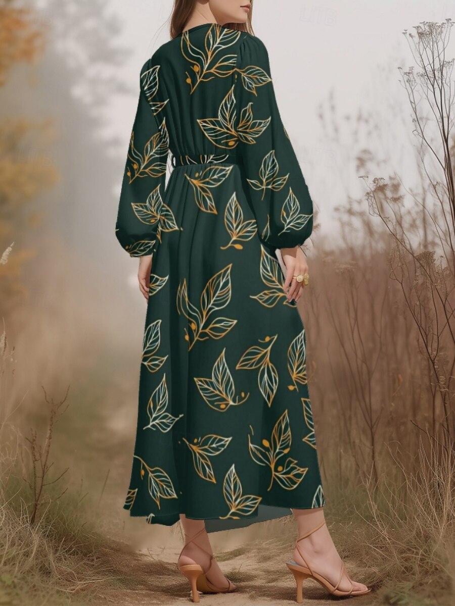 Women's Midi Dress Casual Dress Chiffon Swing Dress Modern Vacation Daily Weekend Regular Fit Floral Long Sleeve V Neck Blue Green Dark Blue Summer Spring Fall Autumn 2025 - $31.99 –P2