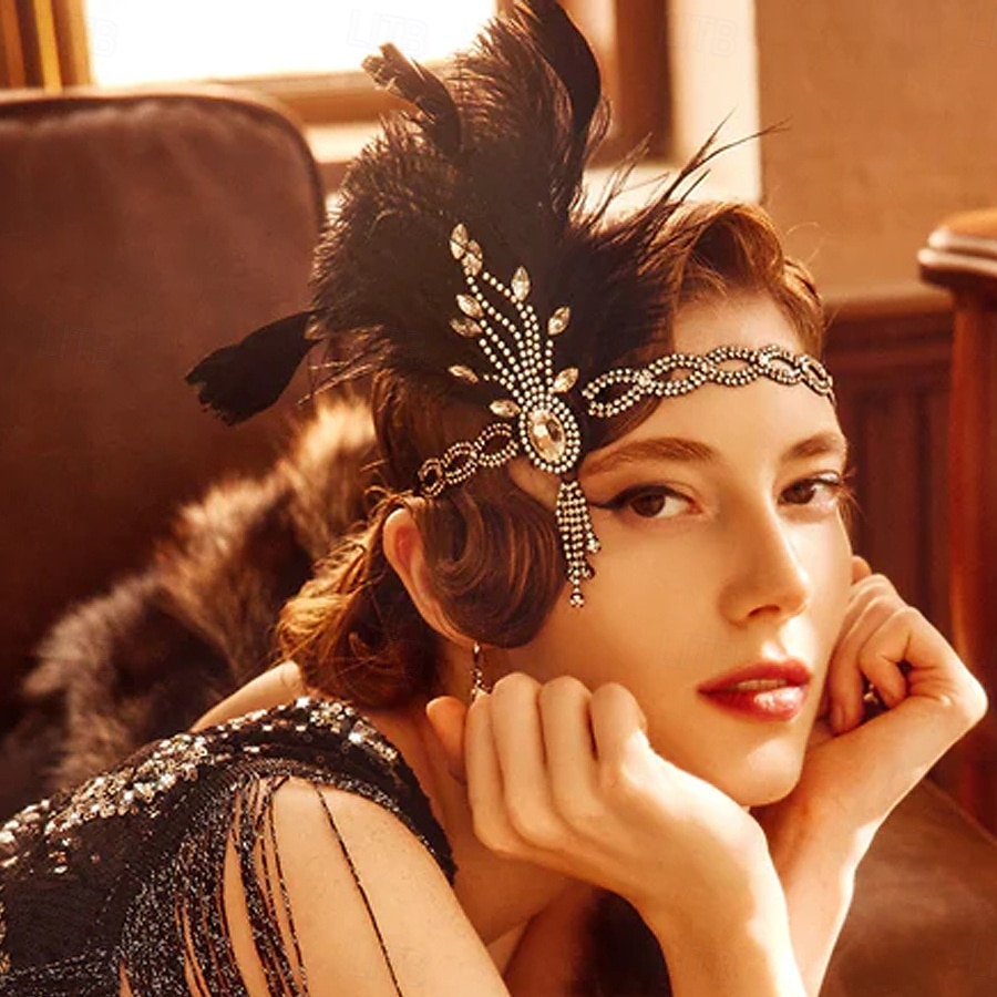 Copricapo di piume Gatsby anni '20 da donna - cerchietto vintage con strass flapper per feste a tema anni ruggenti e balli in maschera del 2025 a $19.99 –P1