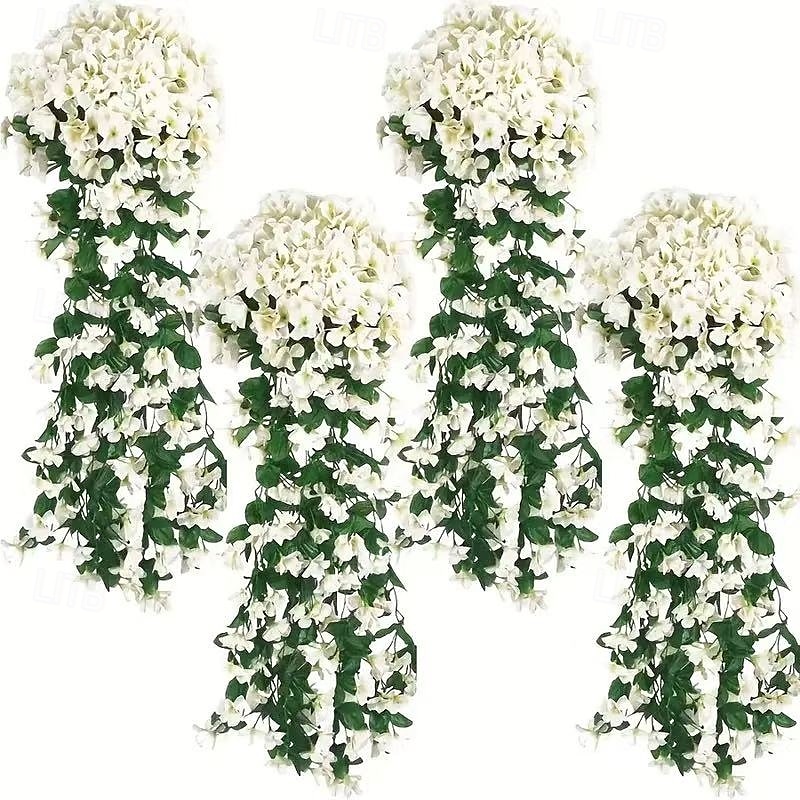 Pacote com 4 flores artificiais penduradas, guirlanda de glicínias artificiais para decoração de jardim interno e externo, pátio, varanda, casamento e casa, plantas penduradas violetas para todas as de 2026 por $30.99 –P1