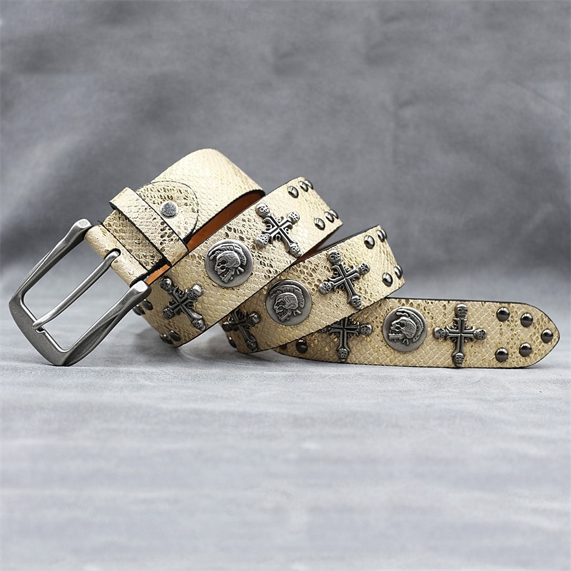 Муж. ремень Автоматическая пряжка Быстрый выпуск Кожа PU Сплав Винтаж Прочный Регулируется Крест Черепа Синий Серебряный на открытом воздухе Повседневные Пояс на талию 2026 - $29.99 –P10