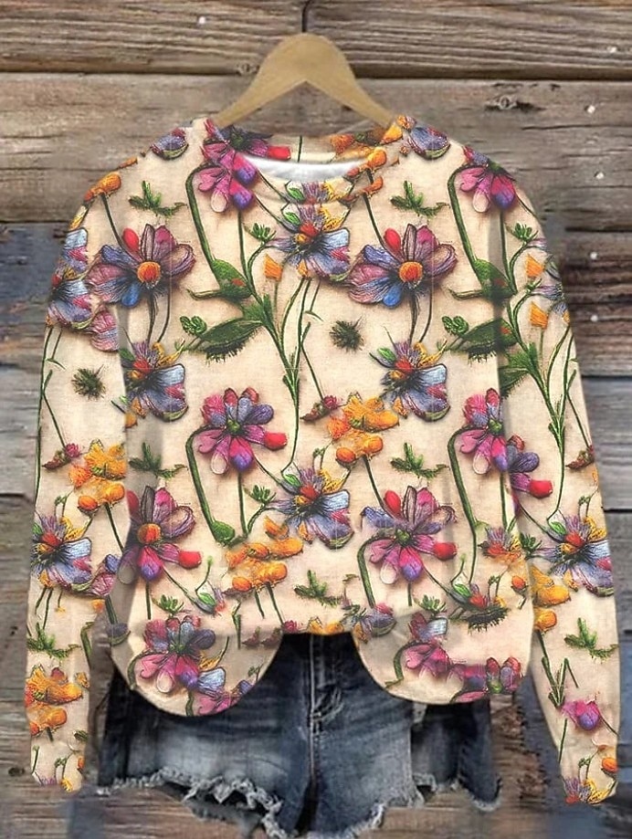 Femmes Sweatshirt Pull Fleuri Graphique Chaud Actif ancien manche longue Col ras du cou Hauts Réguliers Rue Tenue Quotidienne Occasionnel Imprimé Violet Fuchsia Orange Parme Beige Printemps Automne de 2025 ? $24.99 –P5