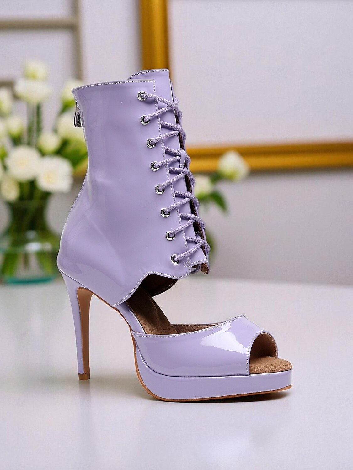 Bottes de danse florales pour femmes - Chaussures de danse latine professionnelles à talons hauts et bout ouvert en satin avec imprimé rose élégant, idéales pour la salsa, le tango et les spectacles de 2025 ? $64.99 –P16