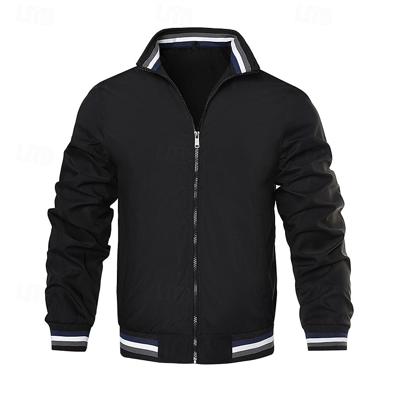 Men's Lightweight Jacket Casual Jacket Vacation Daily Pocket Spring Fall Color Block Fashion Classic Stand Collar Regular Black White Navy Blue Orange Army Green Jacket 2025 - $35.99 –P8