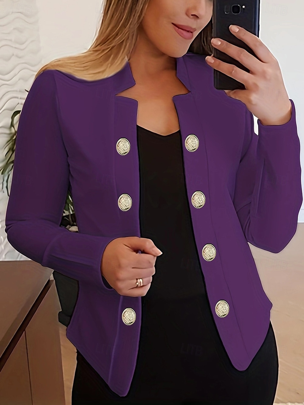 نسائي سترة مريح متنفس Buttons موضة الحديث سهل عمل مناسب للبس اليومي عادية مرتفعة عادي كم طويل ملابس خارجية زهري فاتح أسود أبيض الربيع الخريف 2025 - $24.99 –P5