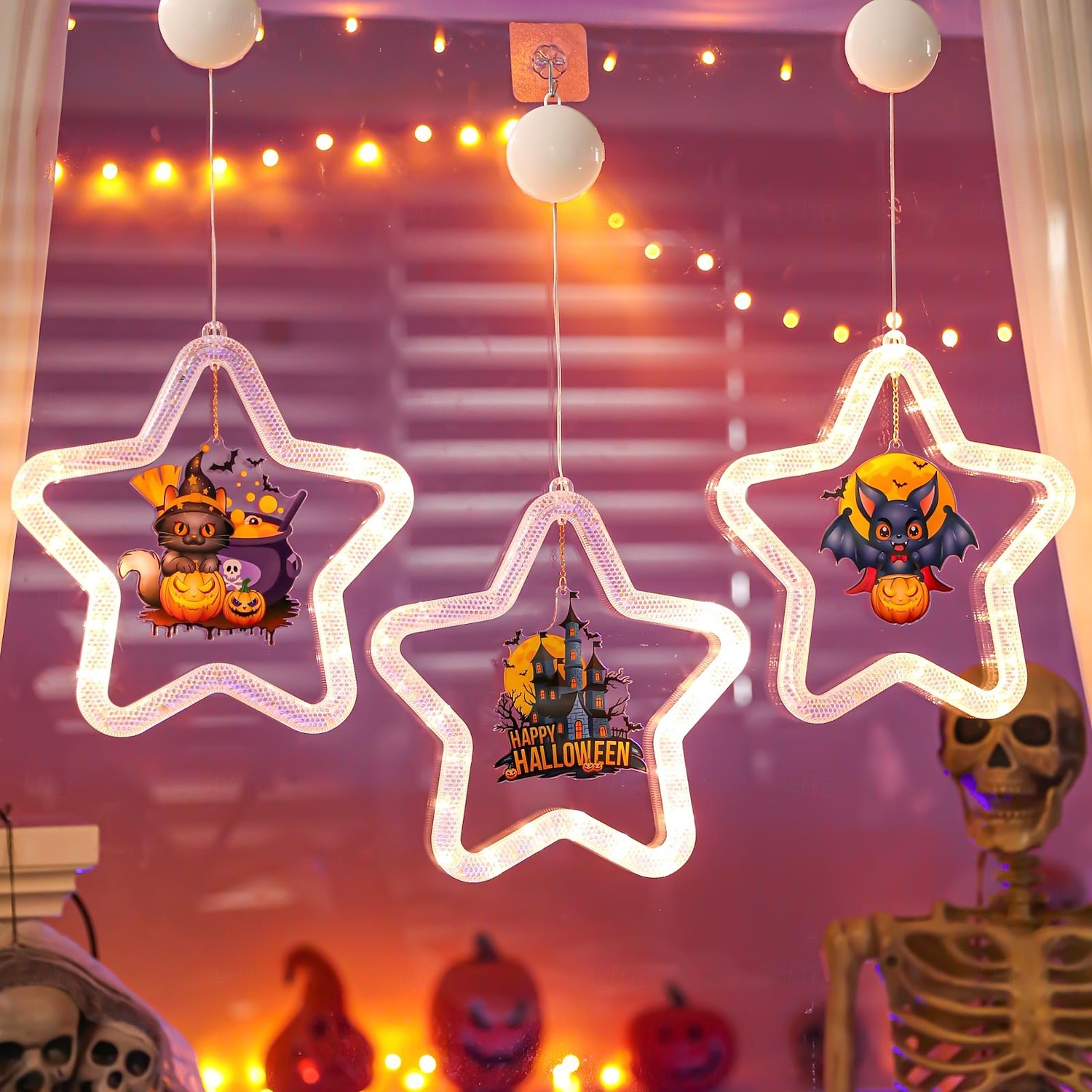1 ks 27,6 cm halloween netopýr duch čaroděj klobouk dýně černá kočka netopýr přísavka led přísavka okenní světlo párty okno vnitřní atmosféra dekorativní světlo aaa baterie box teplé světlo běžící 2025 - $15.99 –P9