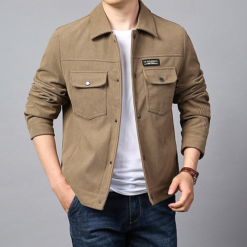 Per uomo Giacca Leggera Giacca in Velluto a Coste Giacca Cargo Giacca Casual Vacanza Quotidiano Caldo Tasca Primavera Autunno Semplice Moda Classico Bavero Regolare Nero Verde Cachi Giacca del 2025 a $58.99 –P2