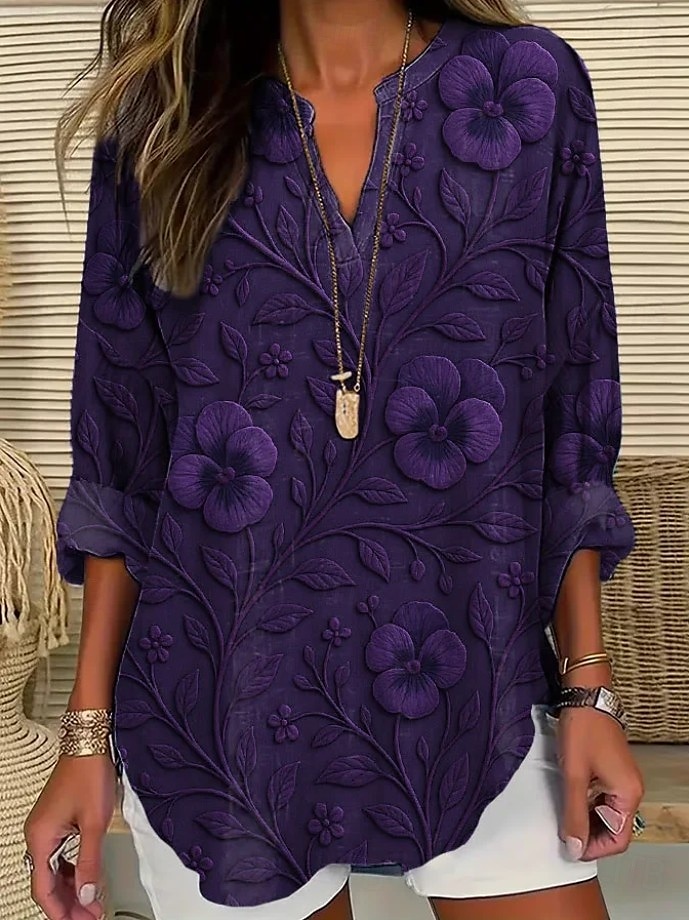 Femmes Hauts d'été Fleuri Graphique ancien Tropical Hawaïen manche longue Col en V Hauts Réguliers Quotidien Fête Tenue de plage Imprimé Blanche Rose Claire Violet Fuchsia Gris Été Printemps de 2025 ? $24.99 –P1