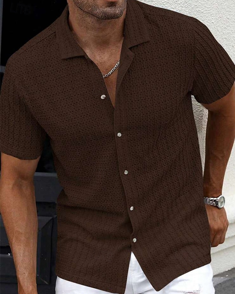 Per uomo Camicia Camicia Estiva Camicia casual Camicia da Spiaggia Camicia con Bottoni Marrone Scuro Nero Bianco Verde chiaro Blu Manica Corta Semplice Bavero Vacanza Camicia hawaiana Abbigliamento del 2025 a $23.99 –P8