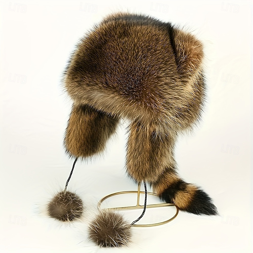 Bonnet en peluche marron de Noël avec queue de raton laveur pour adultes, doté d'un design classique avec des cache-oreilles et une queue, parfait pour les activités de plein air hivernales de 2025 ? $17.49 –P13