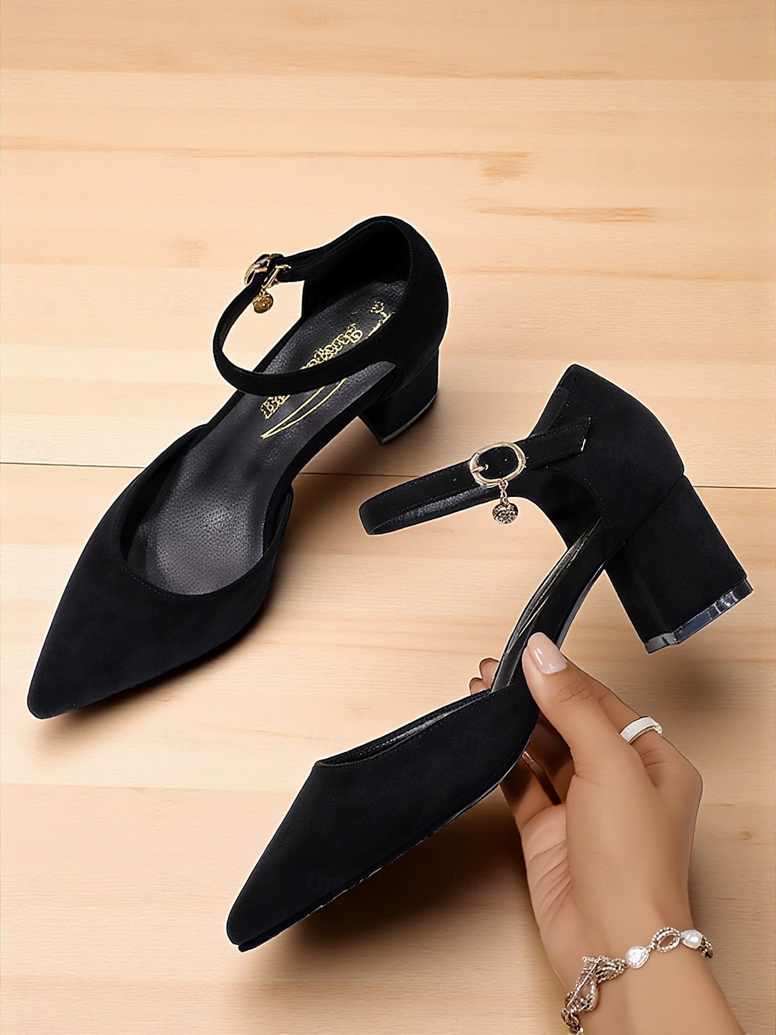 Escarpins à talons compensés en daim rose pour femme, avec bride à la cheville – élégants escarpins à bout pointu et détails charmants pour mariages, fêtes et tenues de bureau de 2025 ? $46.99 –P5